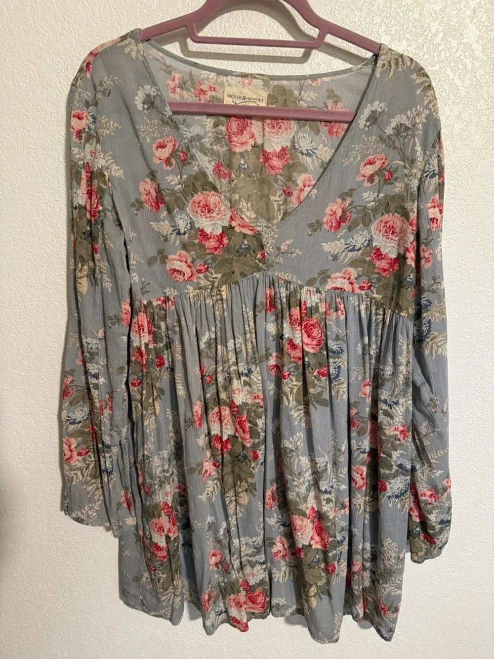 Denim & Supply Ralph Lauren Blue Floral Mini Babydoll Dress Size Medium